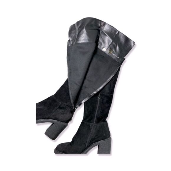 Gusto Women's Black Suede Leather Over The Knee High Block Heeled Boots - Picture 3 of 7